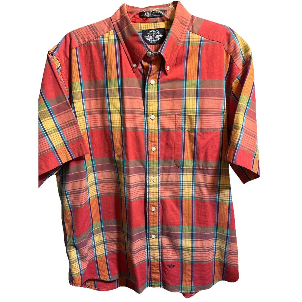 Vintage Dockers Levi's Shirt Mens Large Colorful Plaid Button Down 90s Cotton